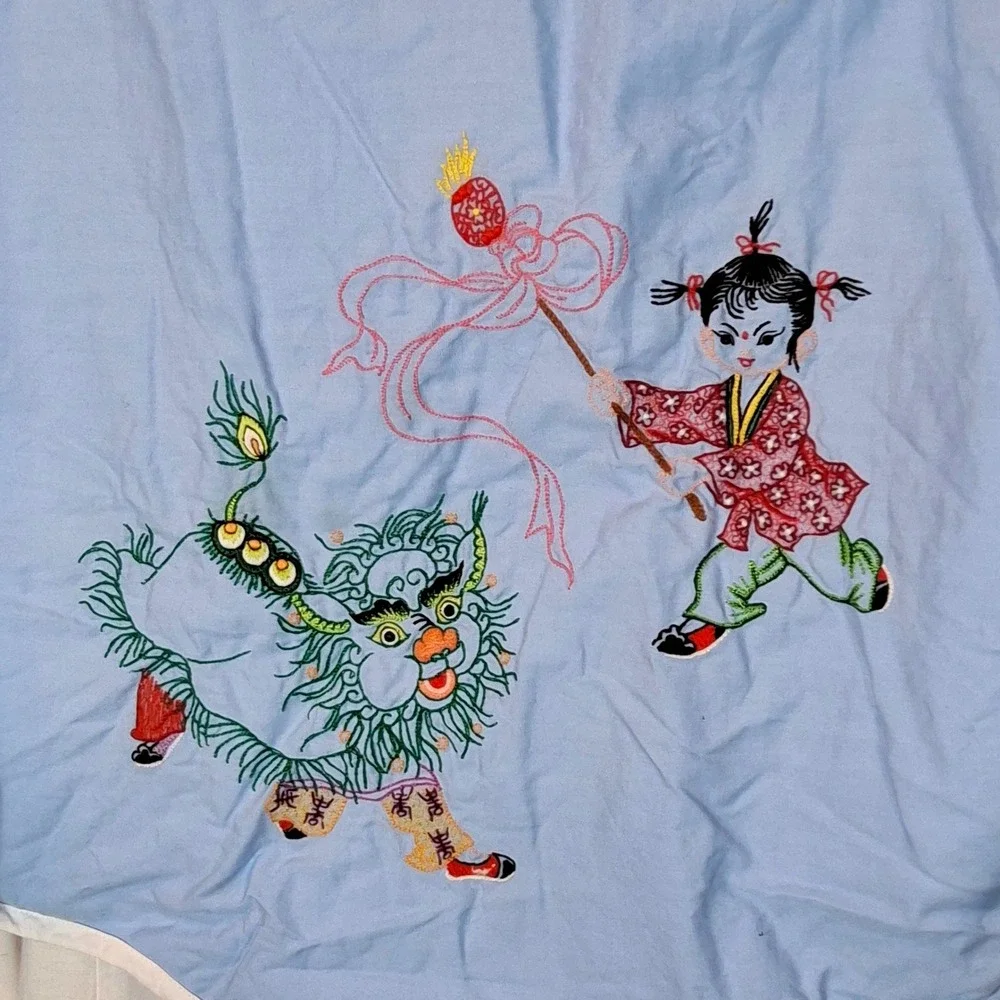 Unbranded Peg Apron Women OS Blue Embroidered Dragon Child Half Apron
